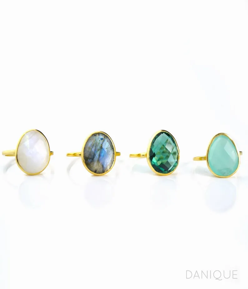 Aqua Chalcedony Teardrop Oval Ring