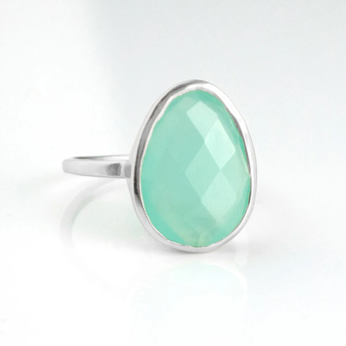 Aqua Chalcedony Teardrop Oval Ring