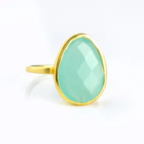 Aqua Chalcedony Teardrop Oval Ring