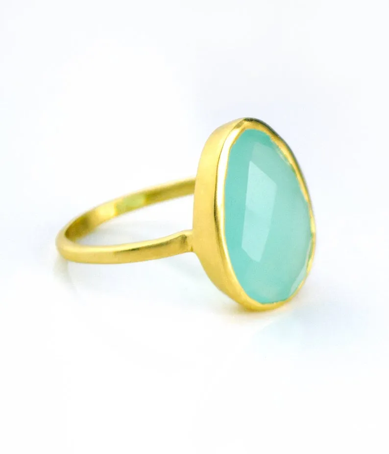 Aqua Chalcedony Teardrop Oval Ring