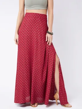 Carmine Pink Gold Print Long Skirt