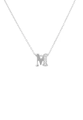 Diamond Initial Letter Pendant Necklace Silver M