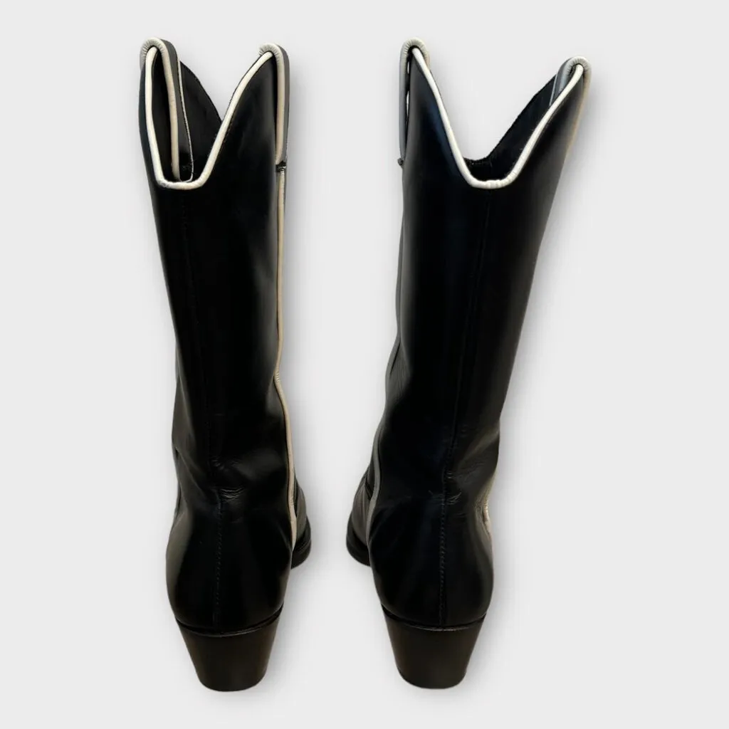 Ernest W. Baker Black   White Leather Western Boots