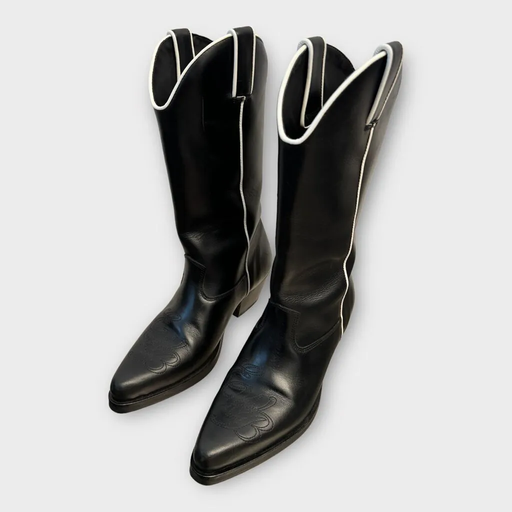 Ernest W. Baker Black   White Leather Western Boots