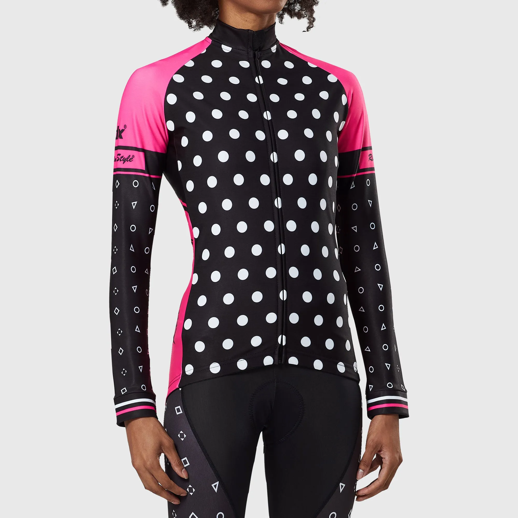 Fdx Polka Dots Women's & Girl's Pink Thermal Roubaix Long Sleeve Cycling Jersey