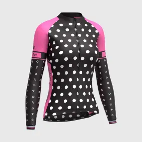 Fdx Polka Dots Women's & Girl's Pink Thermal Roubaix Long Sleeve Cycling Jersey