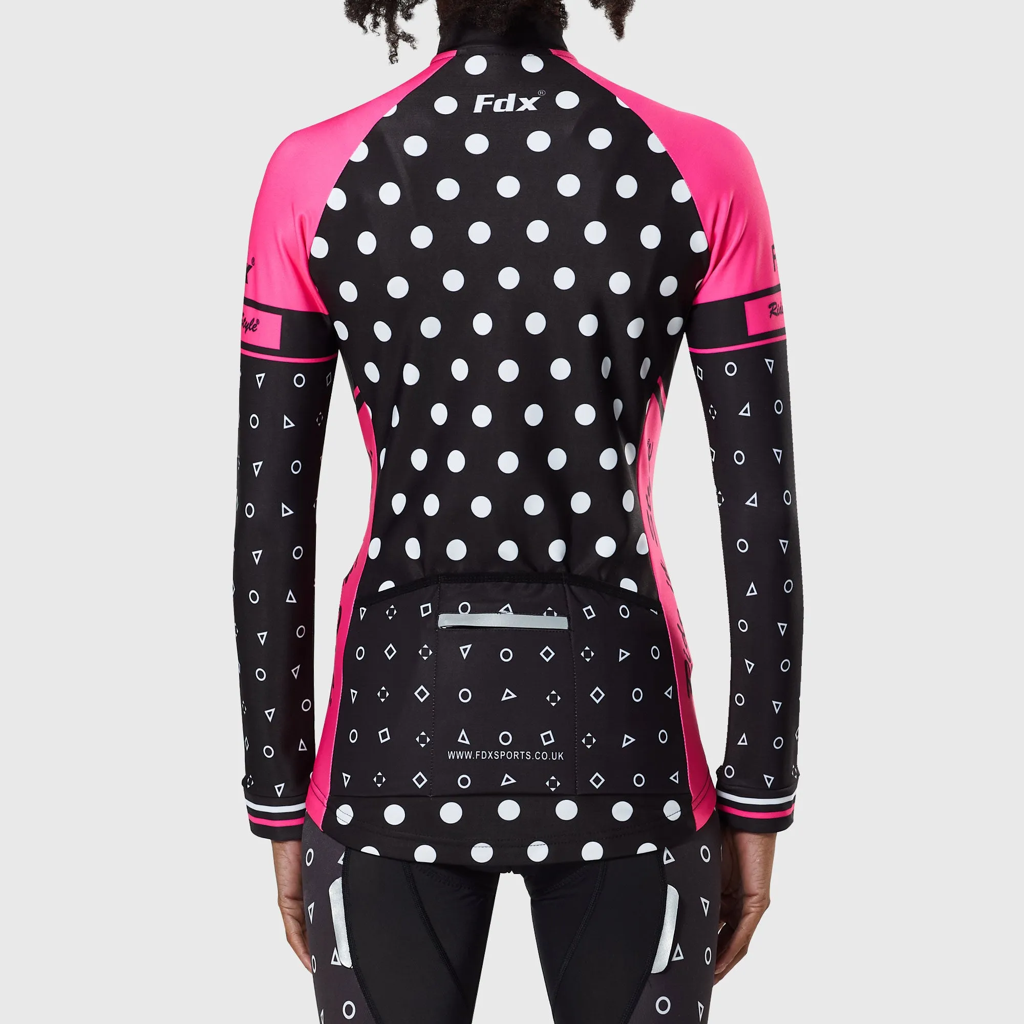 Fdx Polka Dots Women's & Girl's Pink Thermal Roubaix Long Sleeve Cycling Jersey