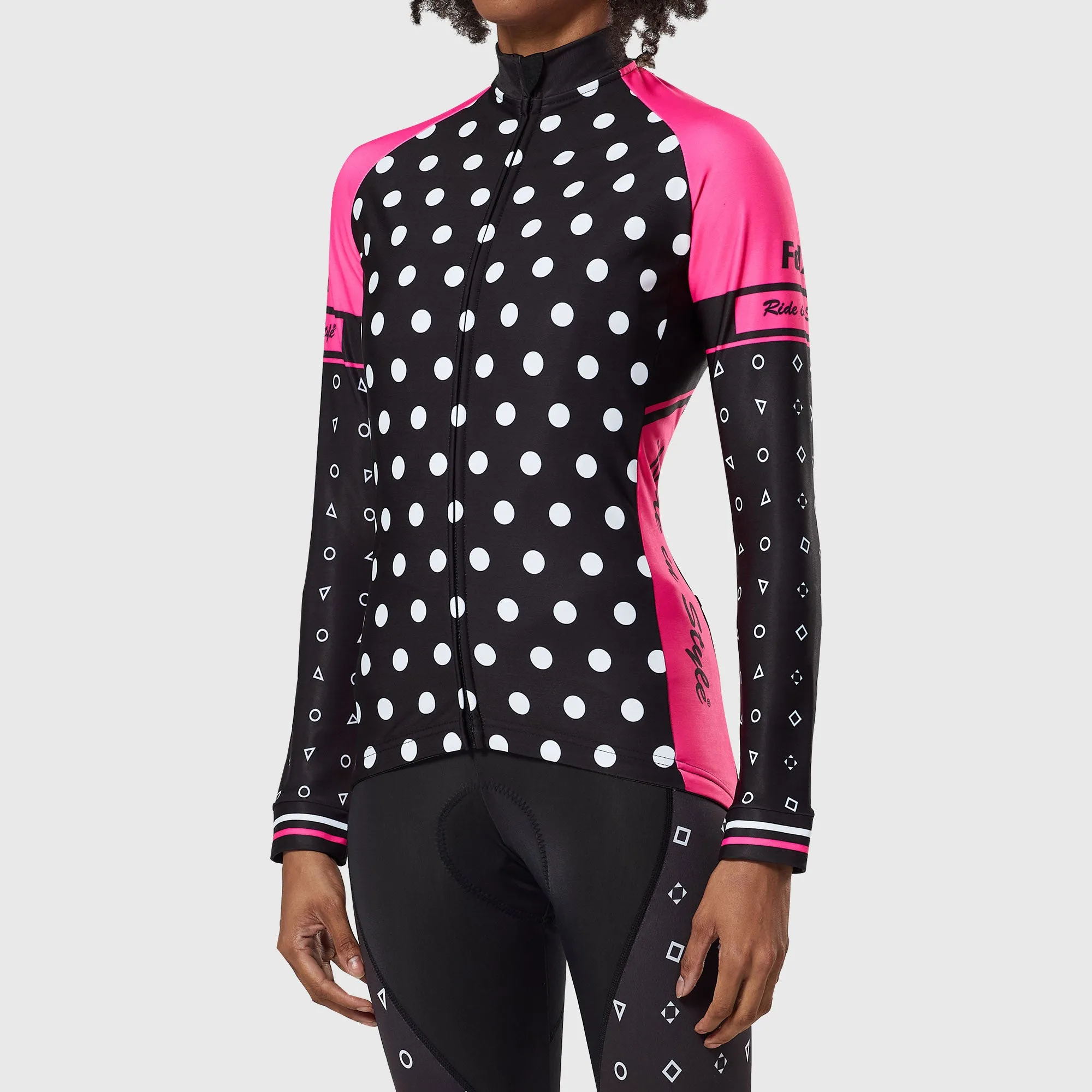 Fdx Polka Dots Women's & Girl's Pink Thermal Roubaix Long Sleeve Cycling Jersey