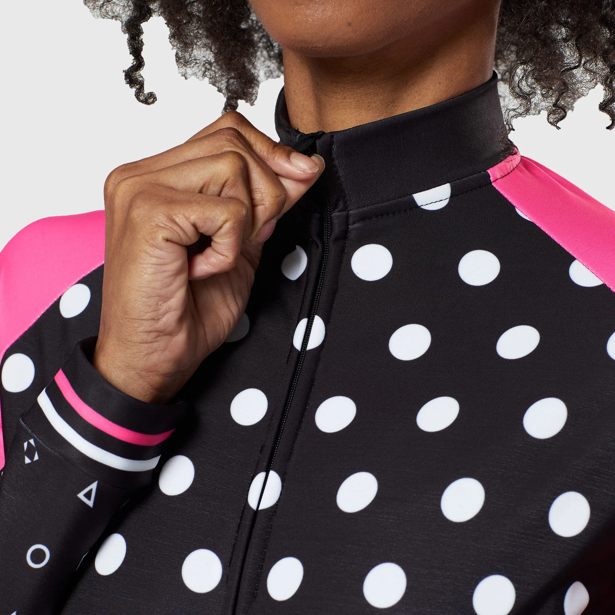 Fdx Polka Dots Women's & Girl's Pink Thermal Roubaix Long Sleeve Cycling Jersey