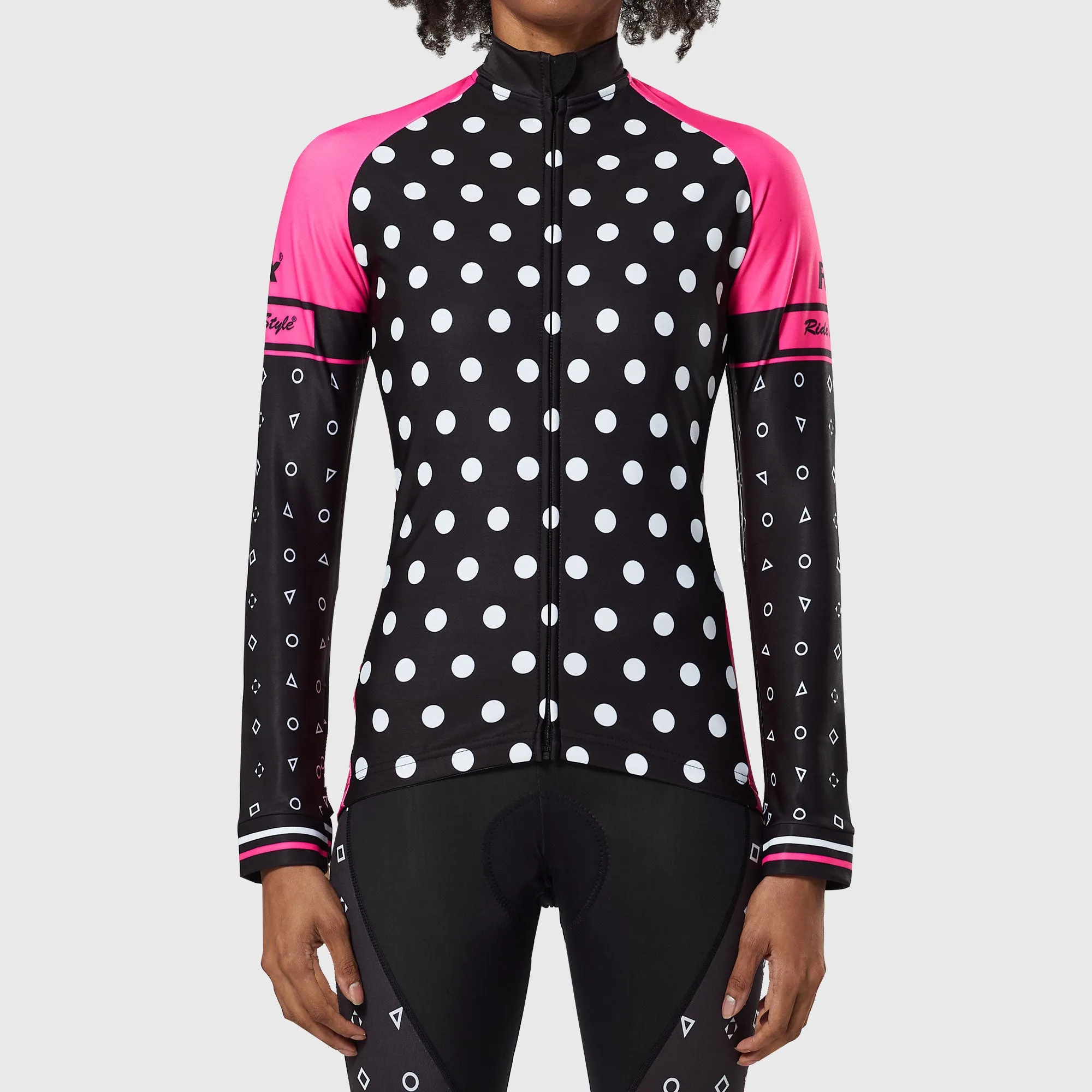 Fdx Polka Dots Women's & Girl's Pink Thermal Roubaix Long Sleeve Cycling Jersey