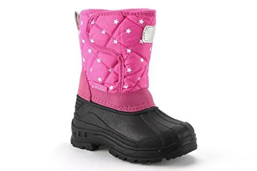 Girls BHD-03I Toddlers Quilted Star Print Fur Lined Winter Snow Boots