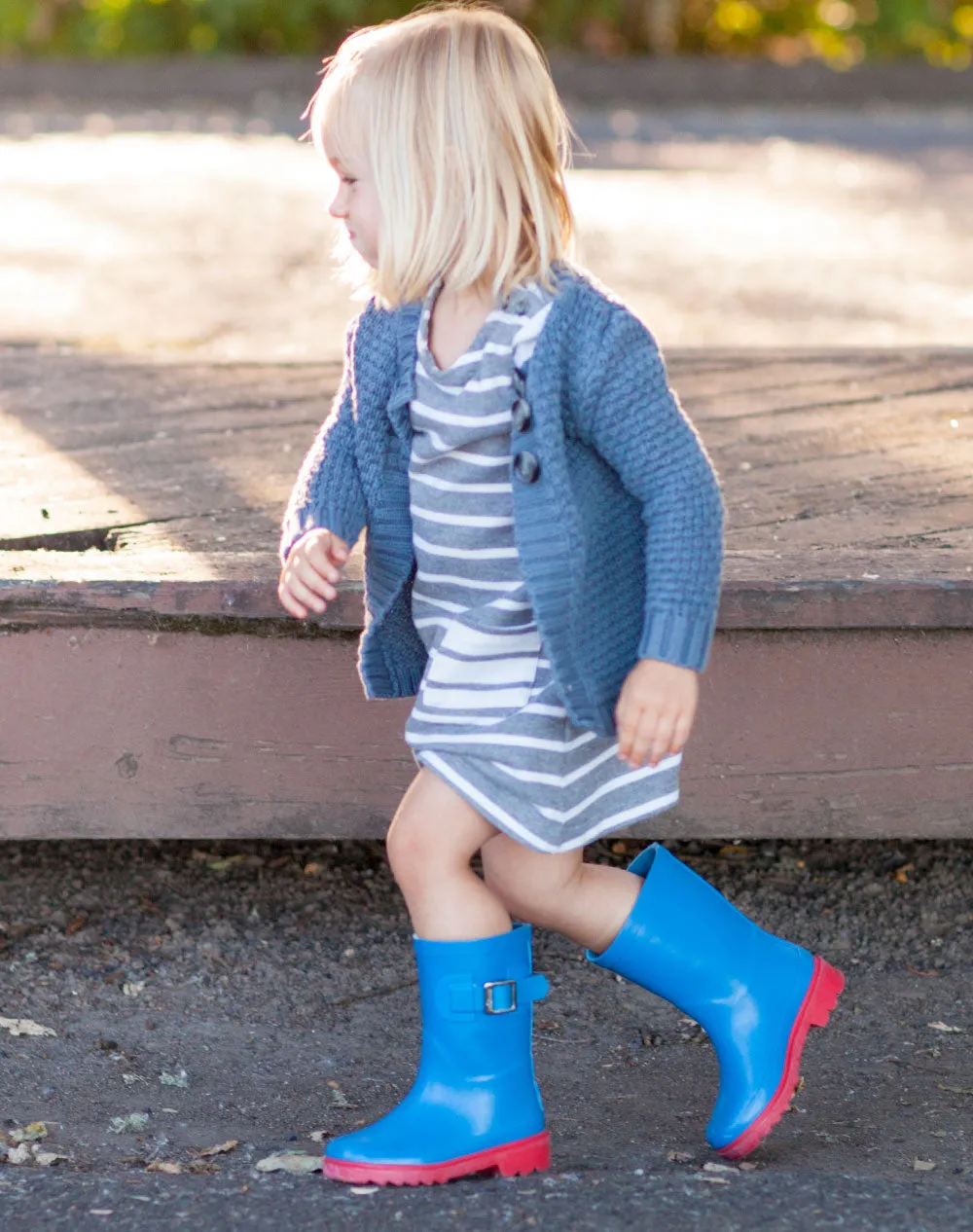 KID’S BUCKLE RUBBER RAIN BOOTS BRIGHT BLUE & RED