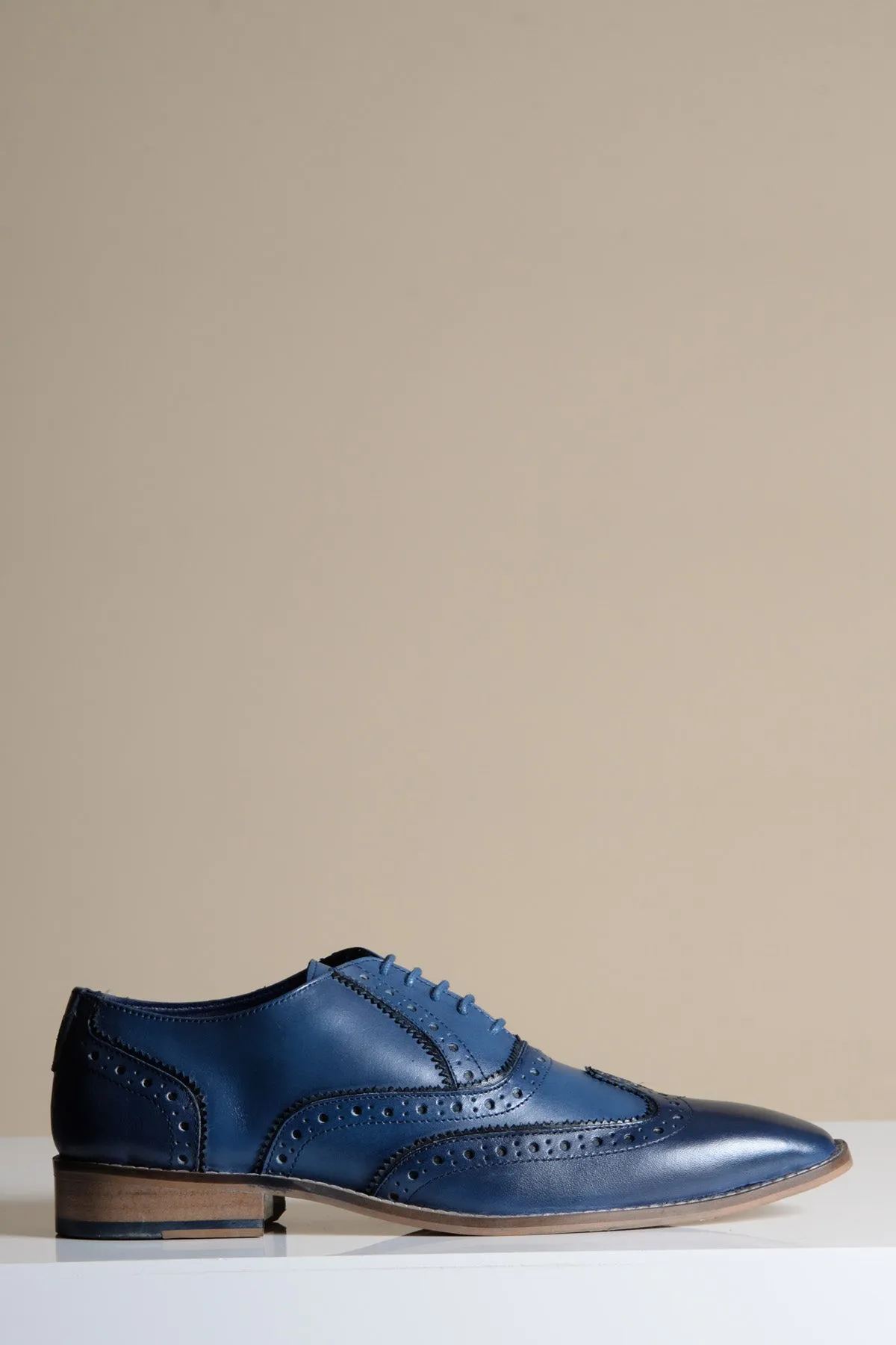 MARCO - Navy Blue Leather Wingtip Oxford Shoe