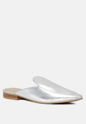 MARLA Silver Metallic Leather Mules