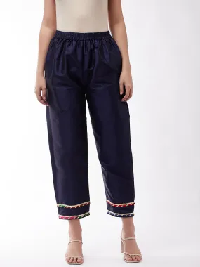 Navy Silk Pant With Gota Work