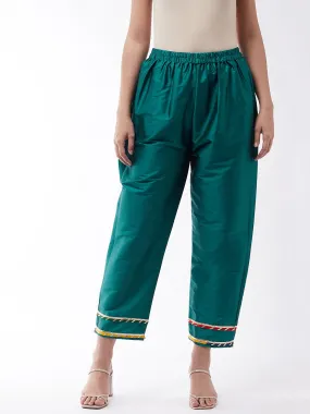 Teal Green Silk Pant With Gota Work