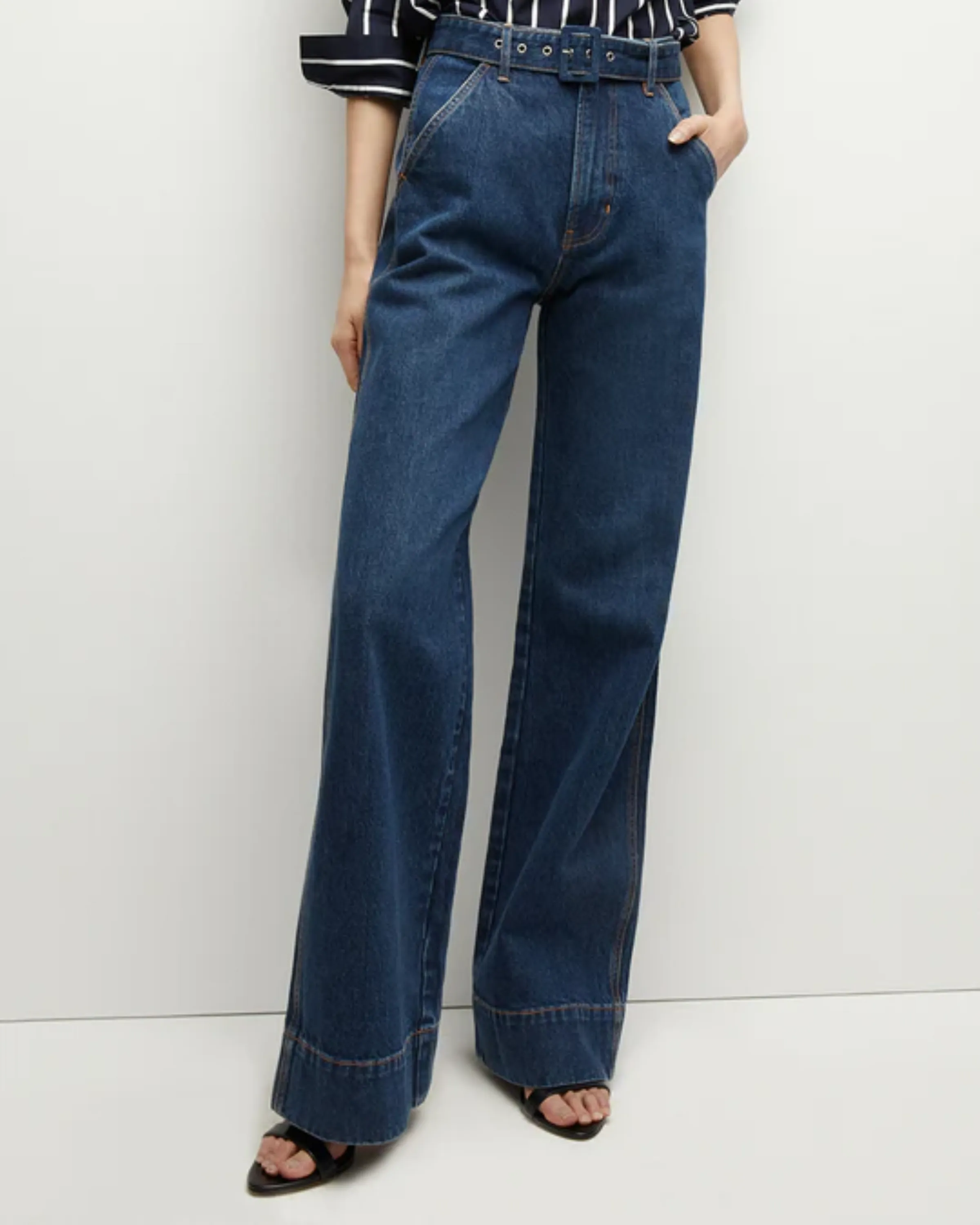 Veronica Beard Taylor High Rise Wide Leg Jean in Dusted Oxford