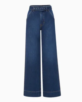 Veronica Beard Taylor High Rise Wide Leg Jean in Dusted Oxford